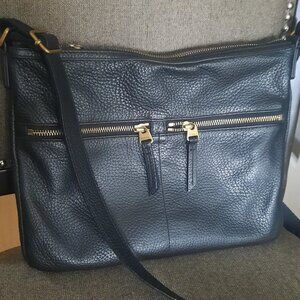 Fossil Womens Elise Crossbody Bag Black Pebbled Leather